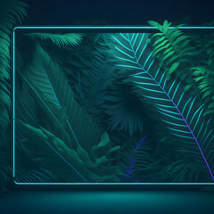 Neon Futuristic Modern Fresh Summer Night Club Mood Tropical Palm Plant Podium Stage Dance Party Lights Generative Ai Illustration