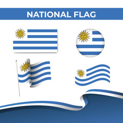Various flags of Uruguay independent country set
