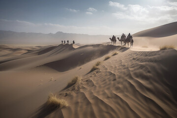 Fototapeta na wymiar a camel caravan in the desert