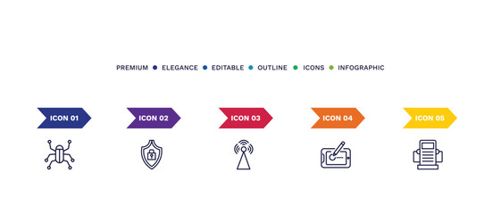 set of thin line icons. outline icons with infographic template. linear icons such as