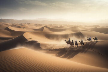 a camel caravan in the desert