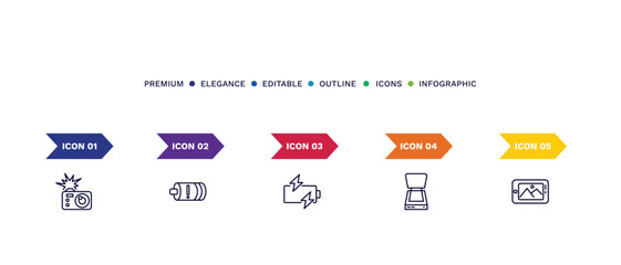 set of thin line icons. outline icons with infographic template. linear icons such as