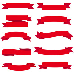 red ribbons set, pack of ten red ribbons without text to fill in