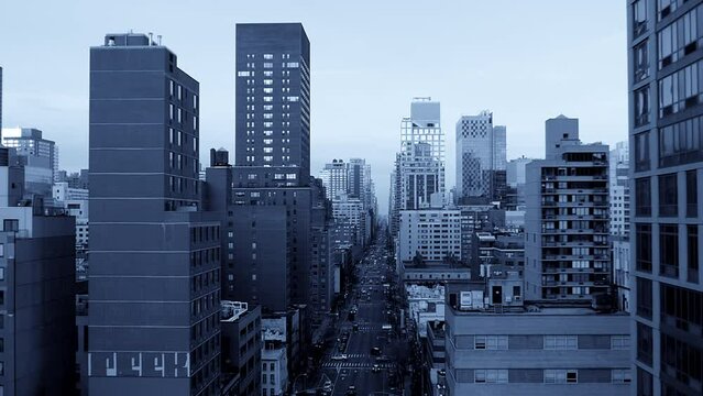 Cityscape View of Skyscraper Office Buildings in Corporate Finance District 