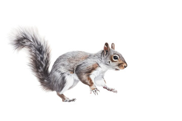 Fototapeta premium an isolated Grey Squirrel, running, jumping, and sitting. Preservation, backyard wildlife, Wildlife-themed, photorealistic illustration on a transparent background cutout in PNG. generative ai