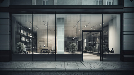 Plakat Stylish Contemporary Shop Facade with Large Glass. Generative Ai