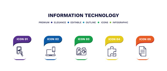 set of information technology thin line icons. information technology outline icons with infographic template. linear icons such as seo ranking, cross-platform, plugin, addon, page vector.