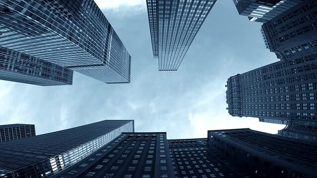Cityscape View of Skyscraper Office Buildings in Corporate Finance District 