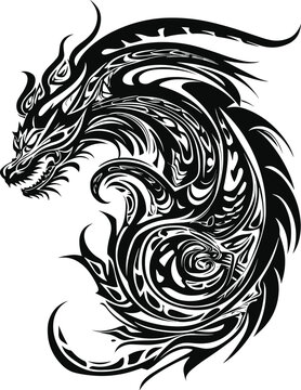 Dragon tatto design. Vector illustration. dragon tribal