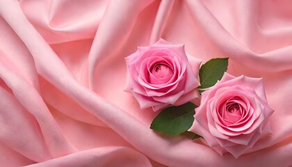 Pink rose in pink silk background. Generative AI