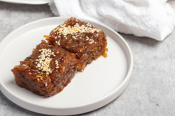Fried Sticky Rice with Brown Sugar, White Sesame Dessert