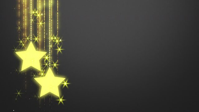 Stars with gold glitters on black gradient, holidays and winter style background for Happy New Year and Merry Christmas