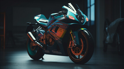 A racing bike with colorful and eye-catching Generative AI 