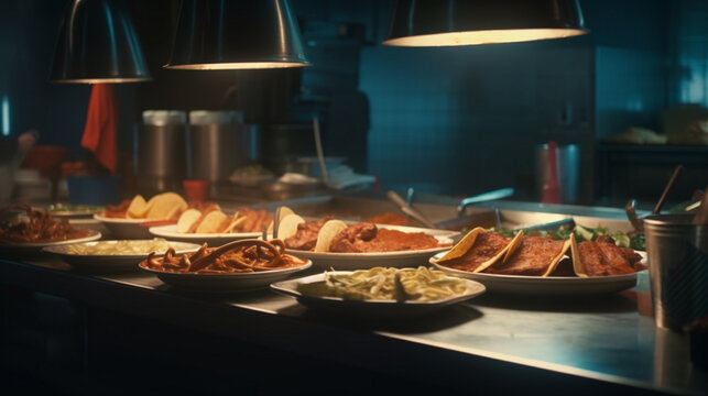 A Mexican taqueria with sizzling fajitas and handmad Generative AI 