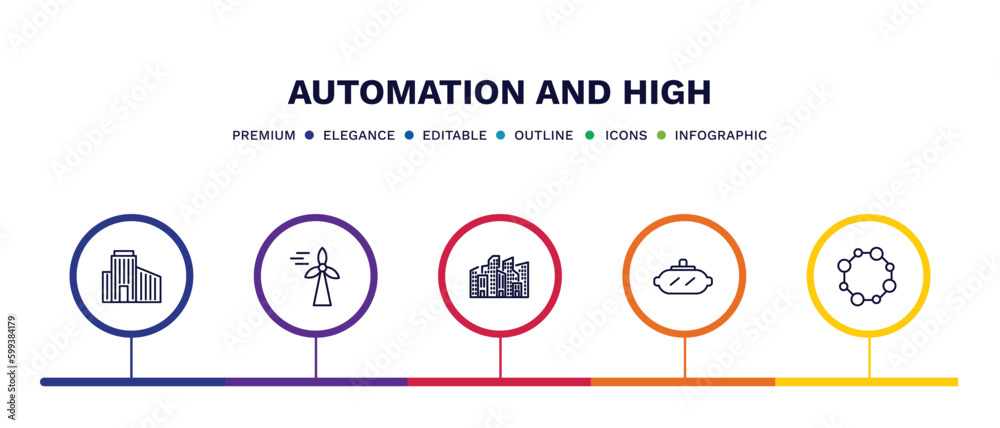 Canvas Prints set of automation and high thin line icons. automation and high outline icons with infographic template. linear icons such as building, eolic energy, cityscape, vr glasses, nanotechnology vector.