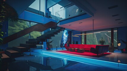 Luxury house with blue designed, and a really modern effect