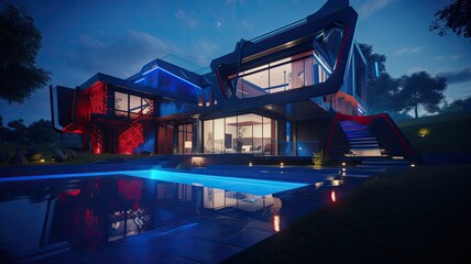 Obraz premium Luxury house with blue designed, and a really modern effect
