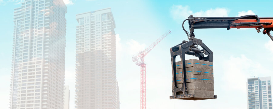 Future building construction engineering project. Delivering bricks and other construction materials for construction projects concept