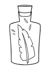 Bottle with magic items, bottle with feathers, witch's magic items