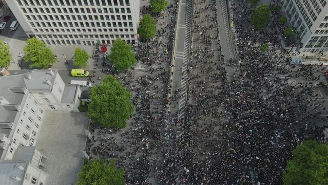 Flying over crowds of people at BLM protest in Brussels