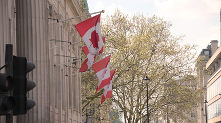 London, UK,  29 April 202: Flag of Canada at Trafalgar Square, London
