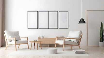 Minimalist Interior of modern living room 3D rendering, generative ai