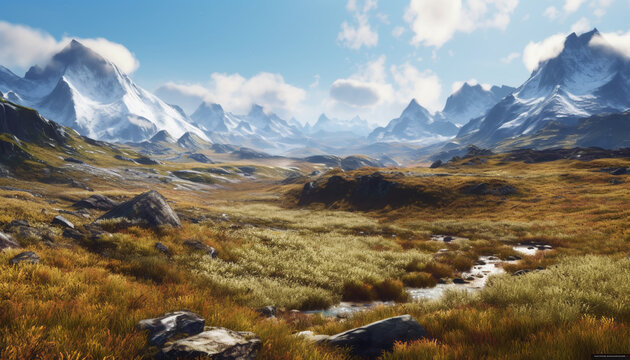 Tundra with mountains in the background beautiful desktop background nature landscape ai generative