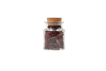 Dried beetroot slices in a glass jar isolated on white background. food ingredient.