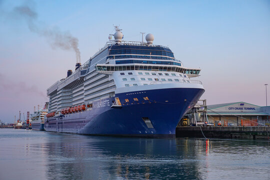 Southampton England 3 May 2023 Celebrity Silhouette cruise ship in dock at port of Southampton UK after voyage. Cruise industry image 