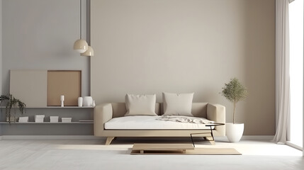 Minimalist Interior of modern living room 3D rendering, generative ai
