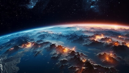 Obraz na płótnie Canvas An Earth-like planet with giant mountains beautiful desktop background ai generative
