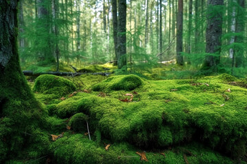 green mossy forest, Generative AI