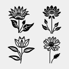 Water lily hand drawn set black and white