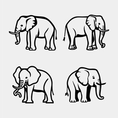 Fototapeta premium Set of black & white elephants in different poses