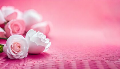 White rose petals isolated on blurry pink background for wedding invitation or anniversary card design