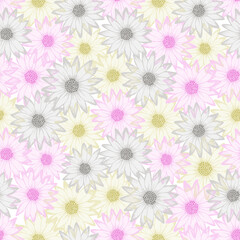 Fototapeta na wymiar Chrysanthemum naive summer seamless pattern. Rudbeckia daisy bloom with