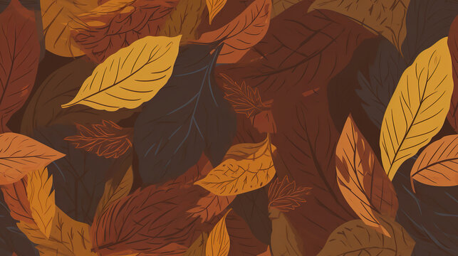 Abstract autumm leaves graphic wallpaper. Landscape autumn seamless pattern texture. Background for design as banner ads and presentation concept. 2D illustration. Generative AI