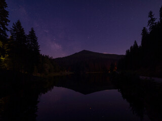Milky way time in a beautiful forest lake