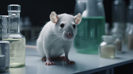 Cute white rat in research laboratory Generative AI - obrazy, fototapety, plakaty