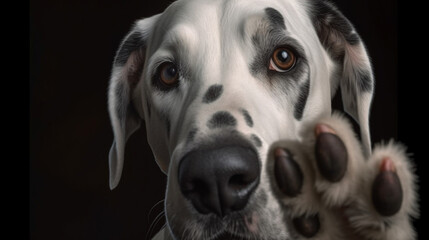 Friendly smart dog giving his paw close up Generative AI