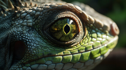 Fototapeta premium Iguana eye in high-definition Generative AI