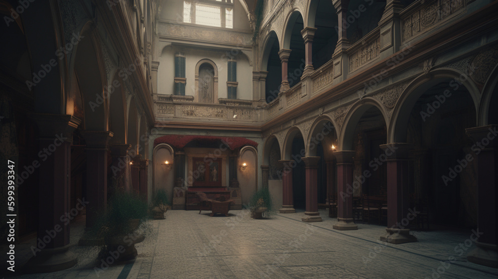 Sticker A Renaissance palace with grand courtyards Generative AI 