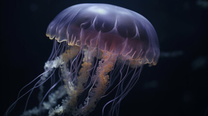 Mesmerizing jellyfish in dark aquarium Generative AI