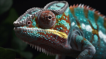 Multicolored chameleon, up close Generative AI