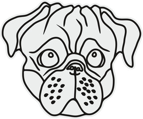 line art illustration of a sad dog's face for sticker