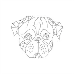 polygon line art illustration of a sad dog face
