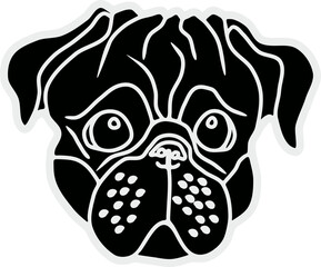 monochrome silhouette illustration of a sad dog's face for sticker