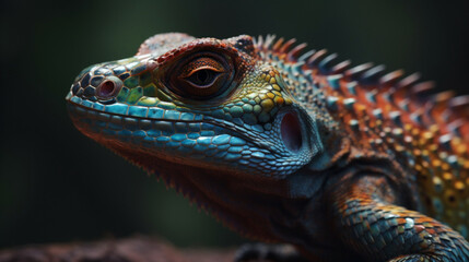 Fototapeta premium Polychromatic reptile in macro Generative AI