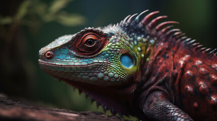 Obraz premium Polychromatic reptile in macro Generative AI