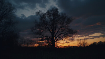 Fototapeta na wymiar sunset in the forest. Generative Ai